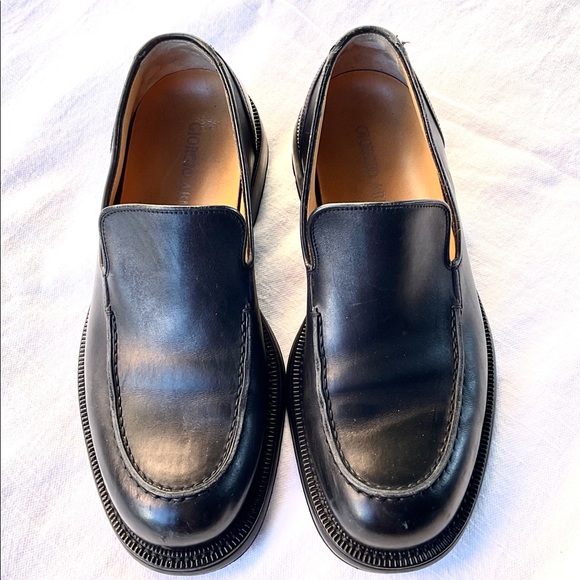 Giorgio Armani Mens Shoes black leather slip on size 39 1/2 loafers - Picture 2 of 8